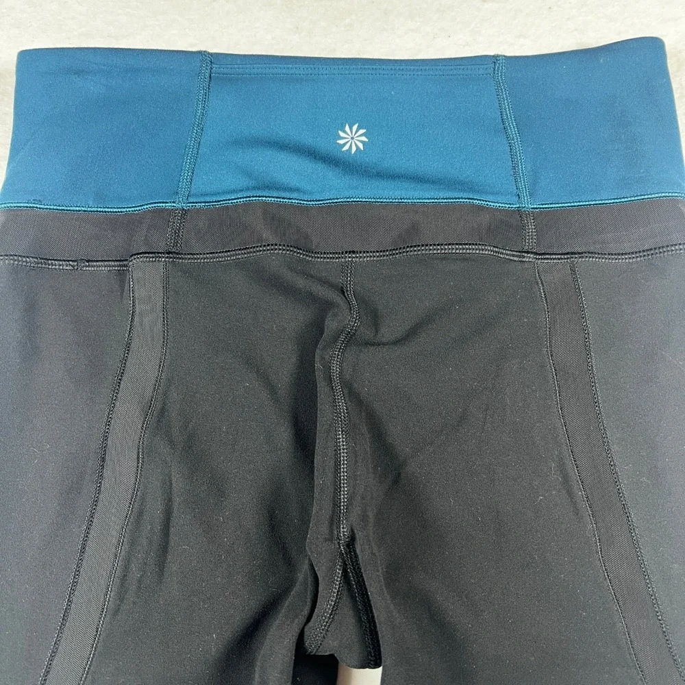 Athleta Womens Small Black Teal‎ Colorblock Mesh Panel Leggings